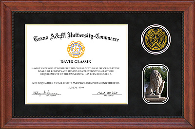 Texas A M University Commerce Black Suede Diploma Frame with Cherry