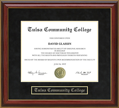 Tulsa Community College (TCC) Mahogany Diploma Frame: Wordyisms