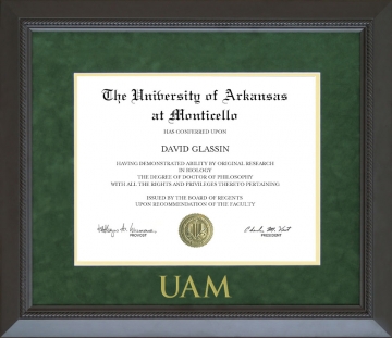 University of Arkansas at Monticello (UAM) Diploma Frame with Embossed UltraSuede Matting