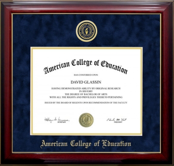 American College of Education Diploma Frame with Embossed School Seal