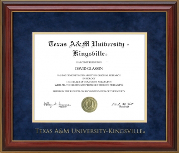 Texas A&M Kingsville (TAMUK) Diploma Frame with Embossed UltraSuede Matting