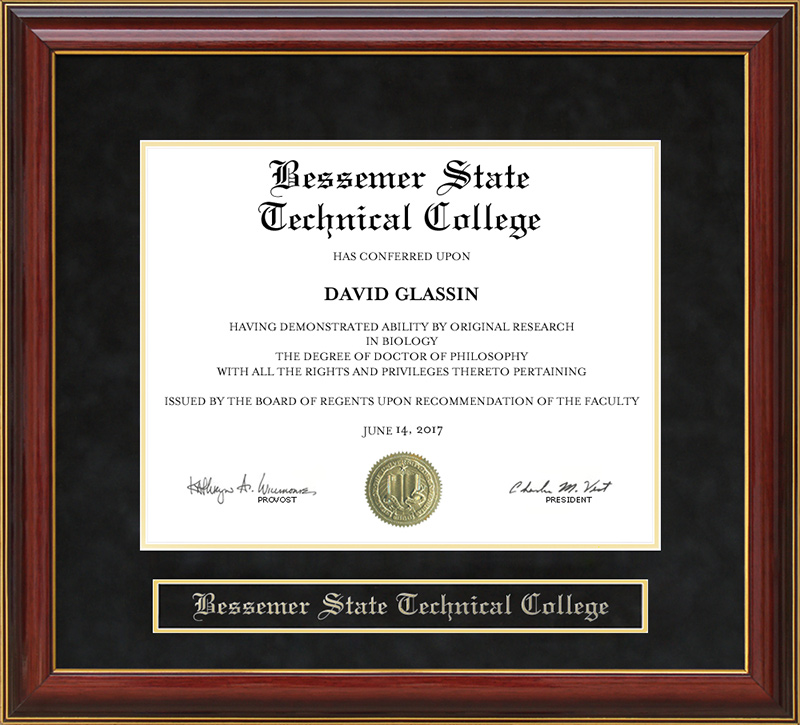 Bessemer State Technical College Mahogany Diploma Frame by Wordyisms