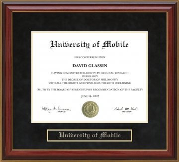 University of Mobile (UM) Mahogany Diploma Frame