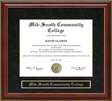 Mid-South Community College (MSCC) Mahogany Diploma Frame