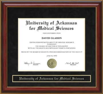 University of Arkansas for Medical Sciences (UAMS) Mahogany Diploma Frame