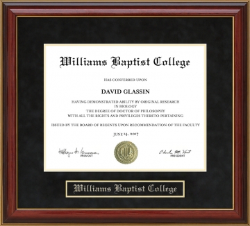 Williams Baptist College Mahogany Diploma Frame