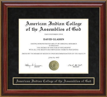 American Indian College of the Assemblies of God (AICAG) Mahogany Diploma Frame