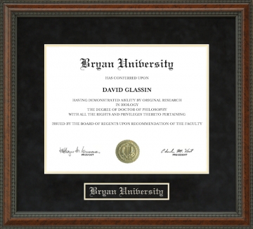 Bryan University Diploma Frame