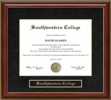 Southwestern College Mahogany Diploma Frame