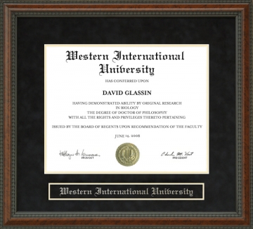 Western International University (WIU) Diploma Frame