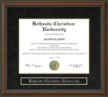 Bethesda Christian University (BCU) Diploma Frame