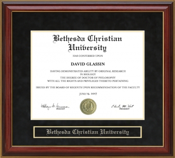 Bethesda Christian University (BCU) Mahogany Diploma Frame