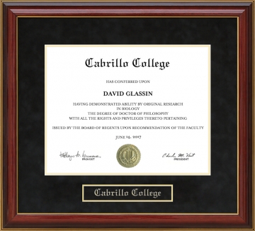 Cabrillo College Mahogany Diploma Frame