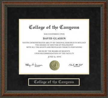 College of the Canyons Diploma Frame