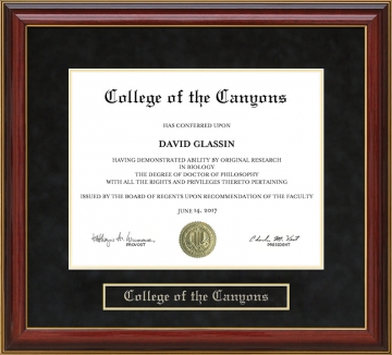 College of the Canyons Mahogany Diploma Frame