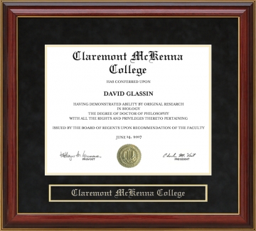 Claremont McKenna College (CMC) Mahogany Diploma Frame