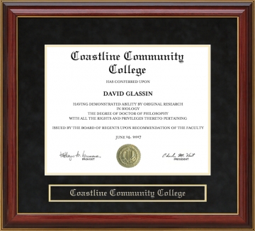 Coastline Community College Mahogany Diploma Frame