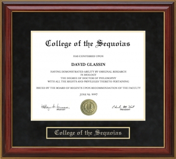 College of the Sequoias (COS) Mahogany Diploma Frame