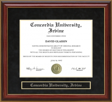 Concordia University, Irvine (CUI) Mahogany Diploma Frame