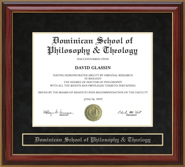 Dominican School of Philosophy & Theology (DSPT) Mahogany Diploma Frame