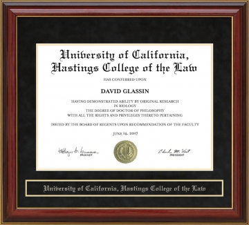 University of California, Hastings College of the Law Mahogany Diploma Frame