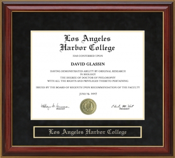 Los Angeles Harbor College (LAHC) Mahogany Diploma Frame