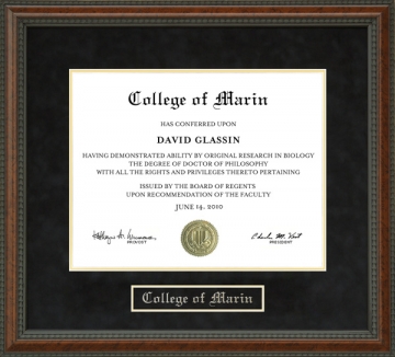 College of Marin Diploma Frame