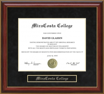 MiraCosta College Mahogany Diploma Frame