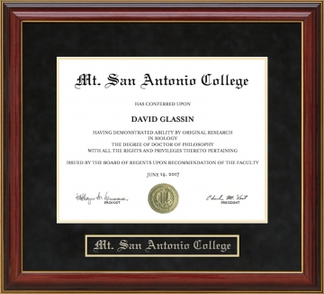 Mt. San Antonio College (Mt. Sac) Mahogany Diploma Frame