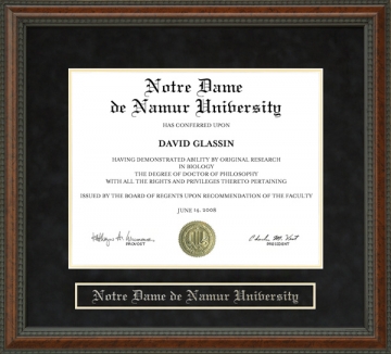 Notre Dame de Namur University (NDNU) Diploma Frame