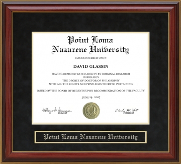 Point Loma Nazarene University (PLNU) Mahogany Diploma Frame