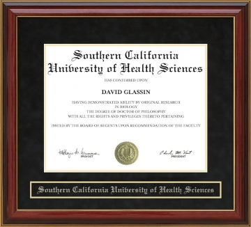 Southern California University of Health Sciences Mahogany Diploma Frame