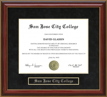 San Jose City College (SJCC) Mahogany Diploma Frame