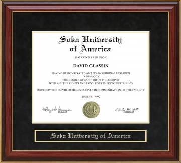 Soka University of America (SUA) Mahogany Diploma Frame