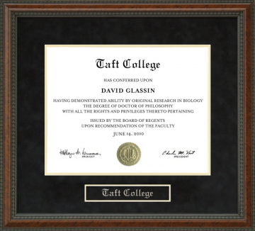 Taft College Diploma Frame