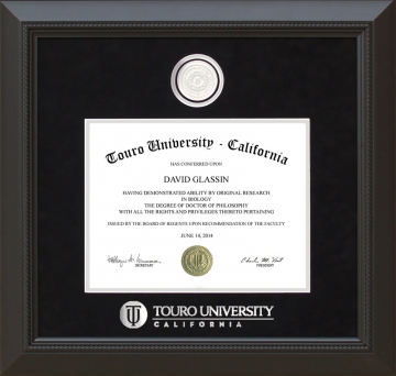 Touro University California Diploma Frame with UltraSuede Matting and School Medallion