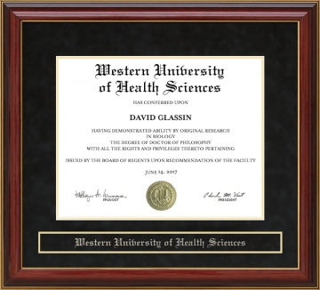 Western University of Health Sciences (WesternU) Mahogany Diploma Frame