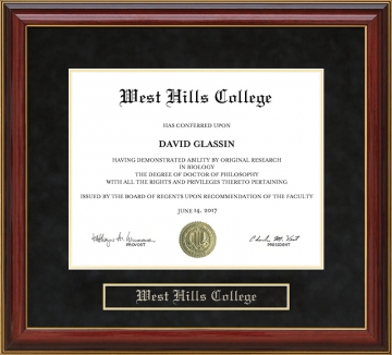 West Hills College (WHC) Mahogany Diploma Frame