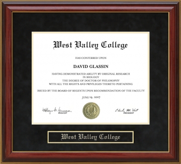 West Valley College (WVC) Mahogany Diploma Frame