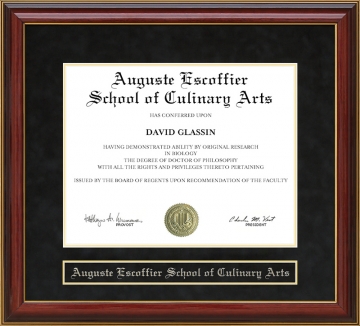 Auguste Escoffier School of Culinary Arts Mahogany Diploma Frame