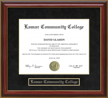 Lamar Community College Mahogany Diploma Frame