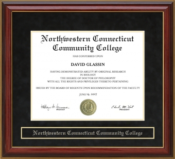 Northwestern Connecticut Community College (NCCC) Mahogany Diploma Frame