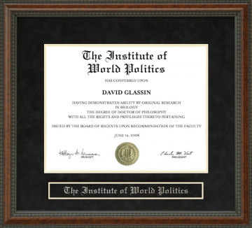 The Institute of World Politics (IWP) Diploma Frame