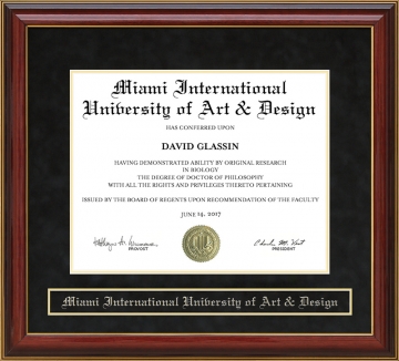 Miami International University of Art & Design (MIU) Mahogany Diploma Frame