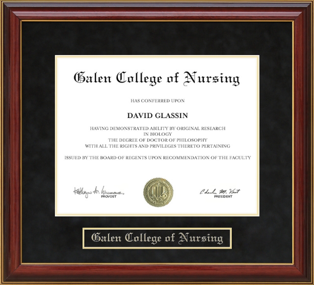 Galen College of Nursing Mahogany Diploma Frame by Wordyisms