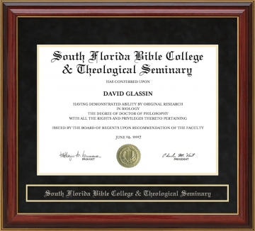 South Florida Bible College & Theological Seminary Mahogany Diploma Frame