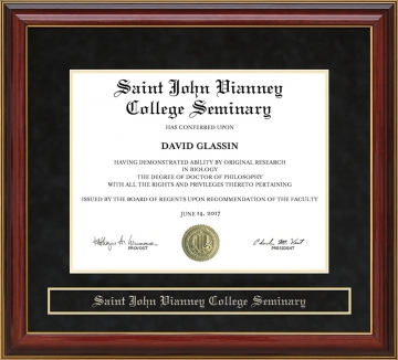 Saint John Vianney College Seminary (SJVCS) Mahogany Diploma Frame