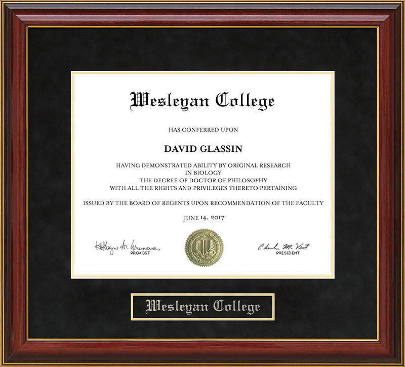 Wesleyan College Mahogany Diploma Frame By Wordyisms