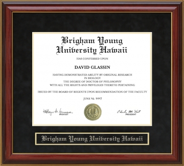 Brigham Young University Hawaii (BYUH) Mahogany Diploma Frame