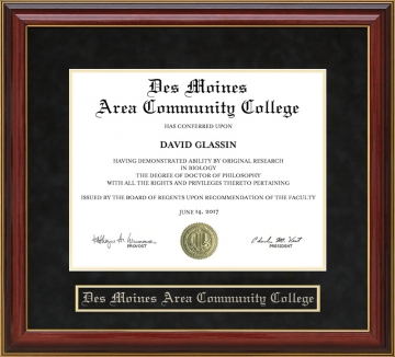 Des Moines Area Community College (DMACC) Mahogany Diploma Frame